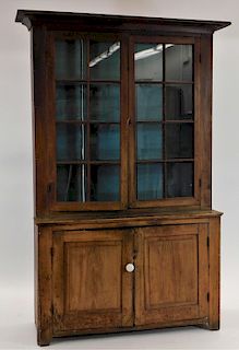 19C American Country Step Back Cupboard Bookcase