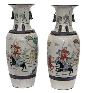 PR Chinese Imperial Warrior Crackle Glaze Vases
