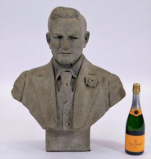 American Carved Granite Bust of a Gentleman