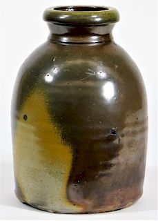 19C American Olive Glaze Stoneware Pottery Jar