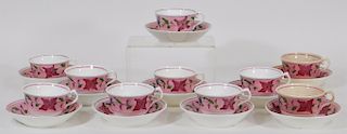 English Staffordshire Pink Lusterware Teacup Set