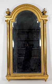 19C. American Gilt Carved Wood Tombstone Mirror