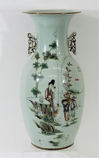 19C Chinese Famille Rose Poem Porcelain Vase