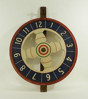 American Folk Art Painted Wood Game Wheel