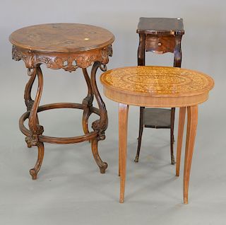 Three small inlaid tables. ht. 22 in., 29 in., and 27 in.