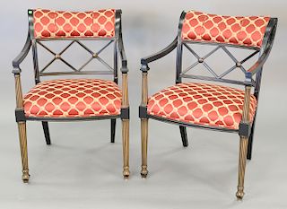 Pair of armchairs with custom upholstery. ht. 34 in., wd. 23 in.