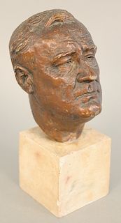 Jo Davidson (1883 - 1952), plaster bust of Franklin Roosevelt on stone base, total height 9 1/2 in.