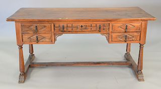 Walnut Jacobean style desk. ht. 30 1/2 in., top: 29" x 67"