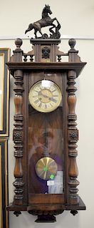 Walnut Vienna regulator clock. ht. 41 in.