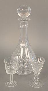 Nineteen piece Waterford crystal lot to include decanter (ht. 12 1/2 in.) with two sets of nine crystal cordials (ht. 4 1/4 in. and ...
