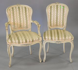 Two Louis XV style chairs, one arm and one side.