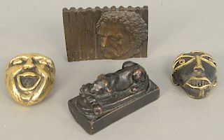 Lot of four pieces to include Alexander Shaq in bronze, 3/150; Mark Twain bronze/copper recumbent lion figure signed L. Hiren; and two bronze or brass