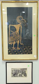 Four framed pieces to include Piske Boyd (American, 1895-1975), two woodcuts: pencil signed and numbered lower right Fiske Boyd #106...