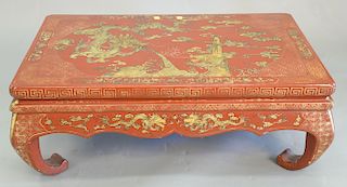 Chinese style lacquered low table with dragon, ht. 11 3/4", top: 19 1/2" x 31 1/2".