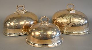 Three silver plated entree meat platter covers, 11" x 14 1/4", 9 3/4" x 13 1/2", 7 3/4" x 10 1/4"