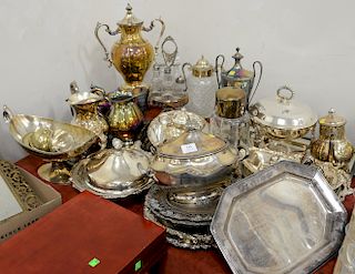 Large table lot of silver plate.