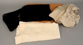 Group of five silk embroidered shawls, cashmere shawls and scarfs.
