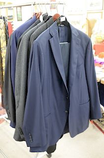 Six custom mens suits, three Paul Stuarts, two Saint Andrews, and a tuxedo.