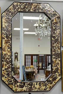 Contemporary modern mirror with exotic zebra wood interior and exterior edge. 42 1/2" x 28 1/2 in.