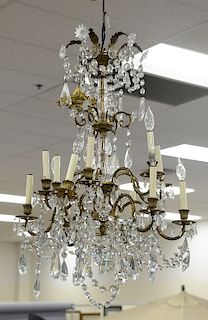 Crystal and brass chandelier. ht. 34 in., dia. 27 in.