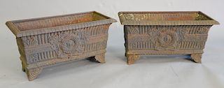 Pair of iron rectangular urns on feet, ht. 14 in., top: 14" x 28".