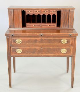 Custom mahogany tambour style desk. ht. 41 1/2 in., wd. 36 in.