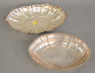 Two sterling silver dishes, lg. 11 1/4 in. and 10 in., 26.8 troy ounces.