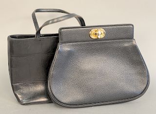 Two handbags Delvaux black leather handbag and a Siso purse. ht. without handles: 7 in., 8 in.