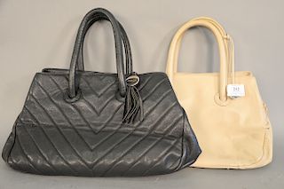 Two leather handbags by Furla, cream and navy blue. ht. without handles: 8 in., 8 1/2 in.