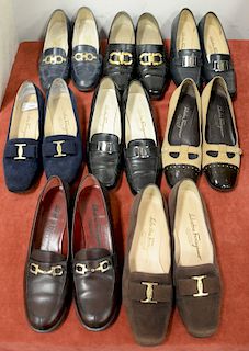 Eight pairs of Salvatore Ferragamo womens shoes, sizes 6.5 - 7