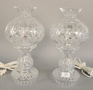 Pair of small Waterford crystal lamps with shades. ht. 14 in.