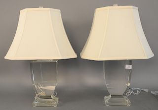 Pair of heavy crystal lamps. ht. 26 in.