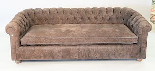 Chesterfield style sofa with custom upholstery, possibly Scalamandre. ht. 27 in., lg. 83 in.