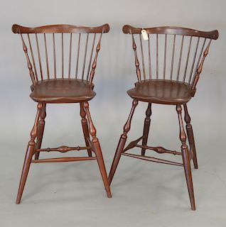 Pair of Warren Chair Works Windsor style bar stools, signed. ht. 41 1/2 in., seat ht. 26 in.