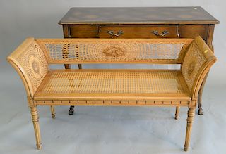 Two piece lot to include Adams style bench ( lg. 45 in.) with canary caning (as is) on back sides and Louis XV style oak desk ( ht. ...