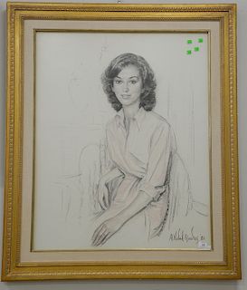 Alejo Vidal Quadras (1919 - 1994), colored pencil and charcoal on paper, Portrait of young woman, lower right A Vidal Quadras 80, si...