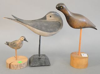 Three shorebird decoys, two stamped B (one with beak missing). ht. 6 in., 10 in., 12 in.