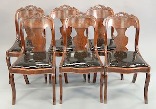 Set of six mahogany empire side chairs with naugahyde seats, circa 1840.