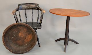 Primitive three piece lot to include swivel captains chair (circa 1840), an oval stand (ht. 28 1/2 in., top: 18" x 30 1/2"), and a r...