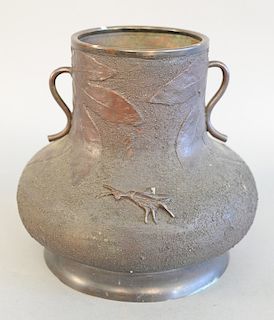 Bronze vase with grasshopper and two handles probably Japanese, probably 19th century, ht. 10 in., top dia. 5 3/4 in.