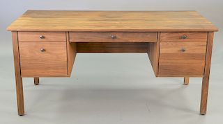 Crate and Barrel contemporary teak desk, ht. 30 1/2 in., top: 29 1/2" x 65"