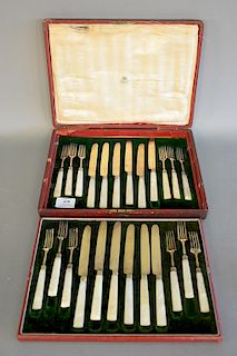 Twenty-four piece dessert set with pearl handles in fitted box.