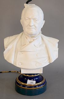 Sevres bust Adolphe Thiers, 19th century biscuit on blue and gold glaze porcelain base, figure ht. 11 in., total ht. 28 in.