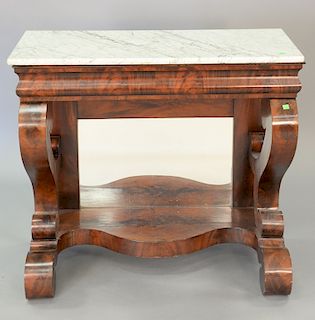 Empire mahogany marble top pier table with mirror back, circa 1840. ht. 36 in., top:17 1/2" x 40 1/2"
