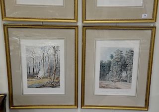 Set of four seasons, after G. Harvey, "Burning fallen trees in a girdled clearing," "Gigantic sycamores an ox team crossing the ford...