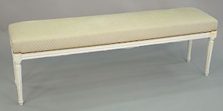 Louis XVI style bench with upholstered top (some discoloration in upholstery). ht. 19 in., top: 14" x 60"