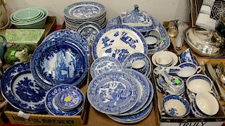 Five tray lots of Staffordshire and Blue Willow.