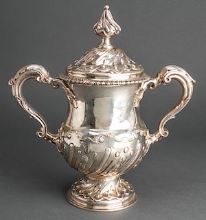 English Georgian Silver Repousse Covered Urn