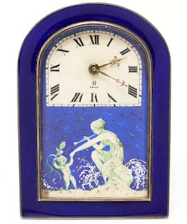 Omega Silver & Enamel Hand-Painted Dial Clock 1925