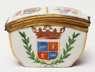 Anspach Armorial Porcelain & Bronze Snuff Box